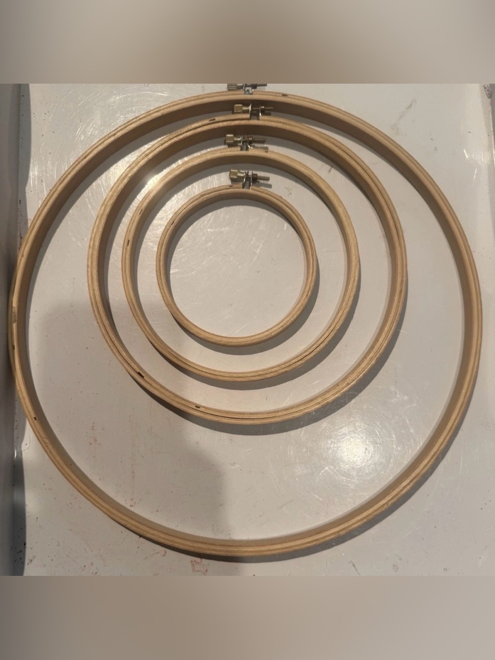 4 New Round Wooden Embroidery Needlepoint Quilt Hoops 12”, 8”, 6”, 4”